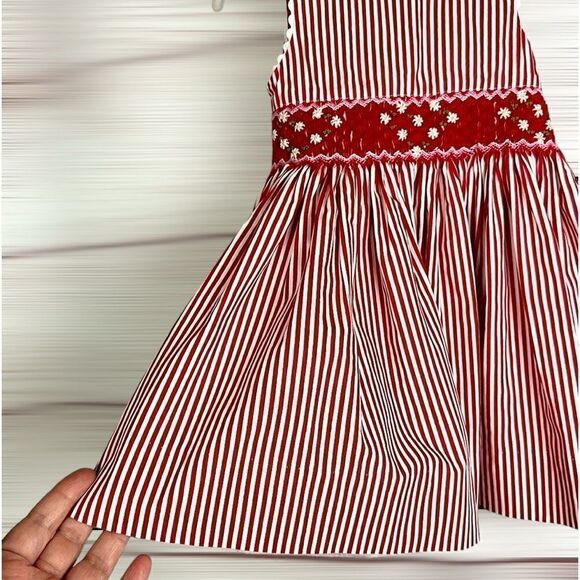 Creation Imaho Smocked Dress Red White Striped Cotton Summer Sleeveless 2 Years - Picture 6 of 13
